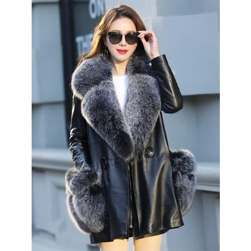 Real Leather Jacket Sheepskin Leather Jacket Fox Fur Collar Female Jackets 90% White Duck Down Womens Coats Chaqueta Zjt599
