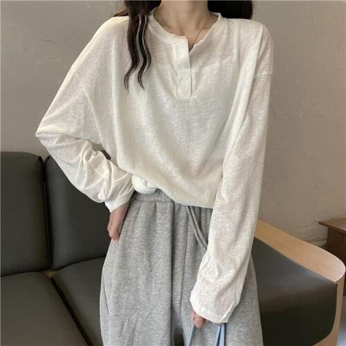 Summer 2021 New Korean Lazy Ice Silk Sunscreen Cover Up T-shirt With Long Sleeve And Thin Top