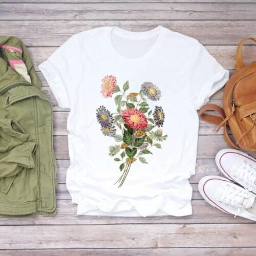Summer Shirt T-shirts Women Flower Graphic Tops Lady Fashion Short Sleeve Aesthetic Clothes Female Ladies Womens Tee T-Shirt