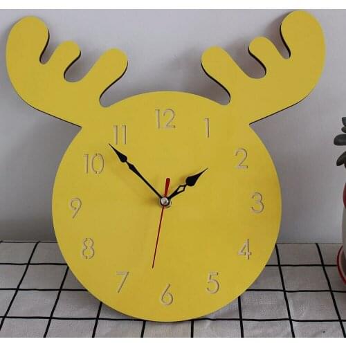 Cartoon Elk Head Wall Clock Animal Deer Self Adhesive Wall Clock Acrylic Baby Kids Childrens Room Decoration Nordic Wall Orname