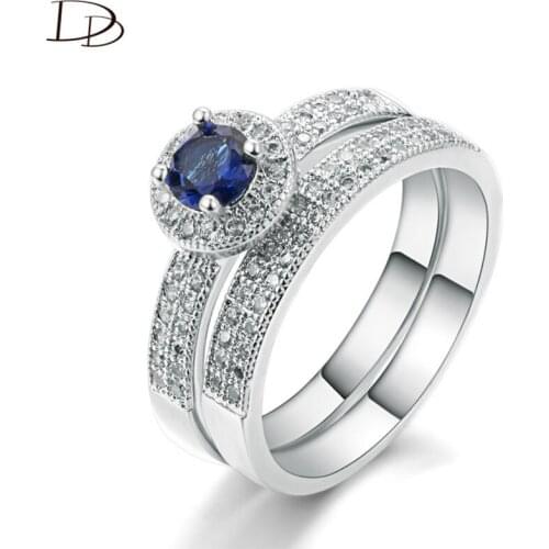 DODO Luxury 2 Rounds Bague Bijoux Fashion Wedding Ring Set AAA Zirconia Jewelry For Women Silver Color & White Copper Kpop Dd007