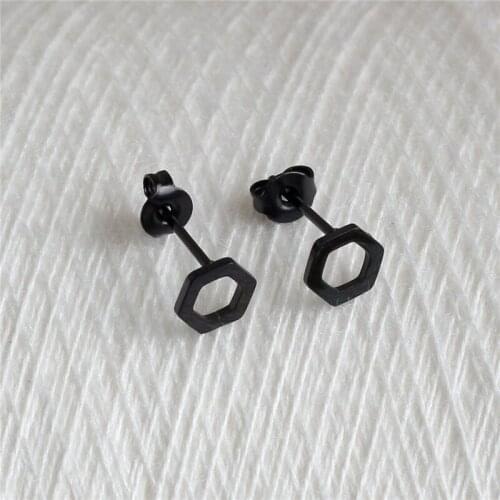 316 L Stainless Steel Titanium Stud Earrings Brief Style Geometric Hollow Out Black IP Plating No Fade allergy Free
