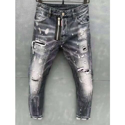 2021 New DSQUARED2 Mens/Womens Jeans Fashion Three-Dimensional Cut Access Control Zipper Decoration Elastic Feet Holes T152-1