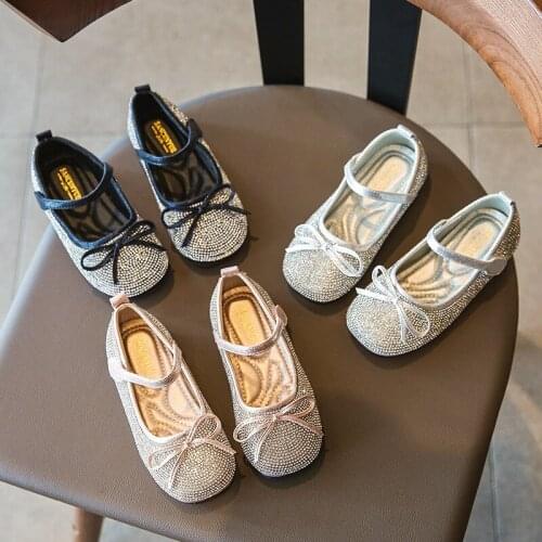 Autumn New Childrens Shoes Korean-Style Cute Full Diamond Princess Shoes Flat Hook and Loop Little Girl Shoes Fashion