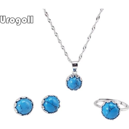 Brand New Pure 925 Sterling Silver Jewelry Set Fashion Round Zircon Necklace Earrings Ring Set Gift For Girl Bride Wedding Party