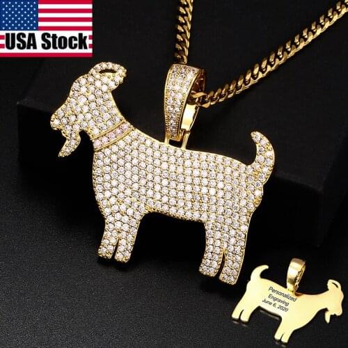 Goat Animal Iced Out Bling Micro Pave With CZ Cubic Necklace Pendant Personality Name Engraved Pendant For Men’s Hip Hop Jewelry