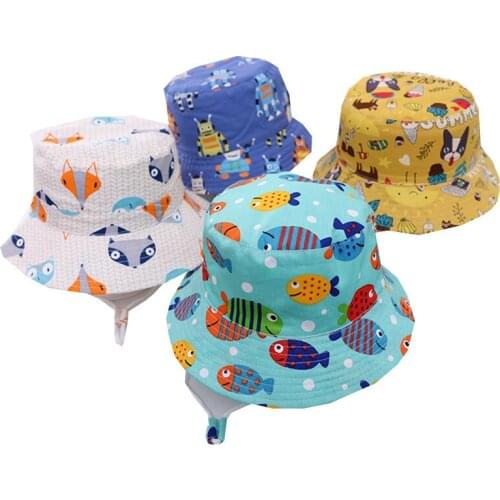 2021 New Summer Children Bucket Baby Hat UV Protection Boys Caps Panama Outdoor Beach Girls Sun Hat Cartoon Infant Fisherman Cap