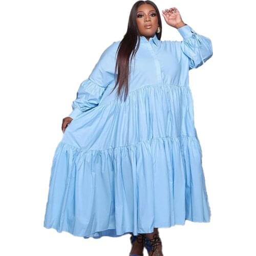 New African Dresses For Women Vetement Femme 2021 Blue Africa Shirt Dress African Clothes Dashiki Ankara Dresses Ladies