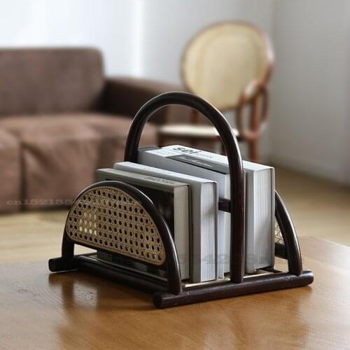 Rattan Magazine Rack Nordic Style Portable Books Newspapers Storage Rack Floor Display Rack Office Storage Shelf