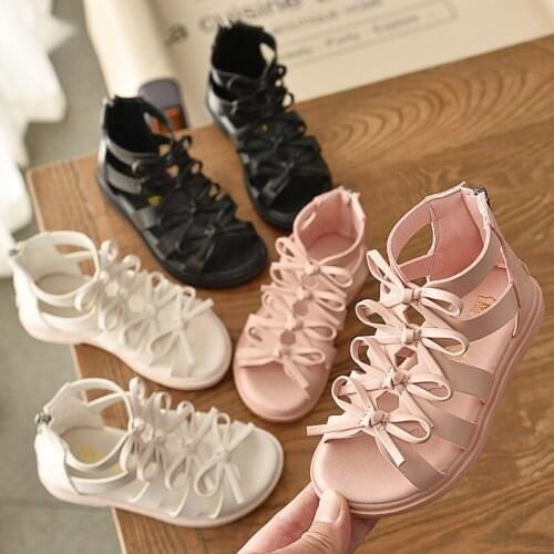 Girls Sandals Kids Shoes Boots Soft Leather Roman Shoes Summer Childrens Sandals Kids Princess Shoes With Bow Fashion Sandals
