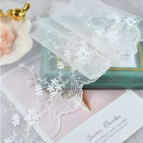 1 Meter Width 13.5cm High Quality White Embroidery Flower Mesh Lace Applique Ribbon Trim For Wedding Dress DIY Sewing Supplies