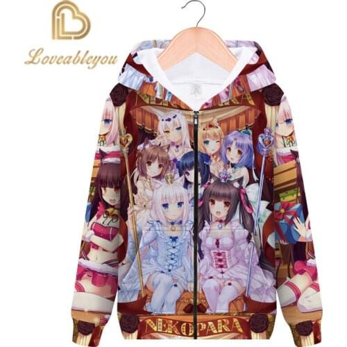 Game Nekopara Hoodies 3D Print Zip Up Women Men Sweatshirt Anime Casual Streetwear Couple Wear Tops