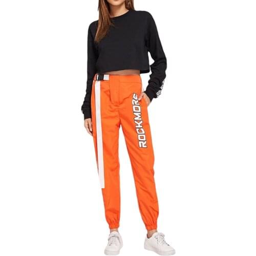 Women Active Bottom Sweatpant High Waist Side Buckles Sporty Gym Athletic Jogger Letter Print Pants Lady Clothes