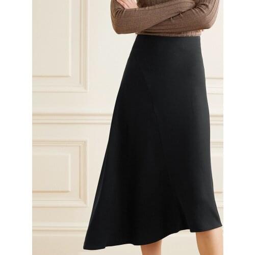 Skirt half New Long high waist A line skirt women s commuter umbrella skirt half skirt black white
