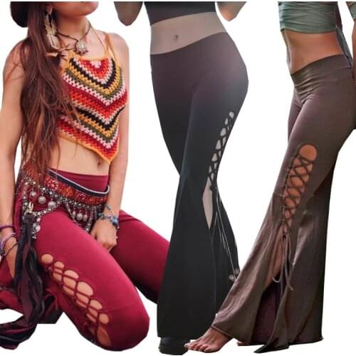 Women Pants Medieval Costume Halloween Costumes for Women Cosplay Sexy Split Bandage Trousers Slim Female Flare Wide Leg Pants