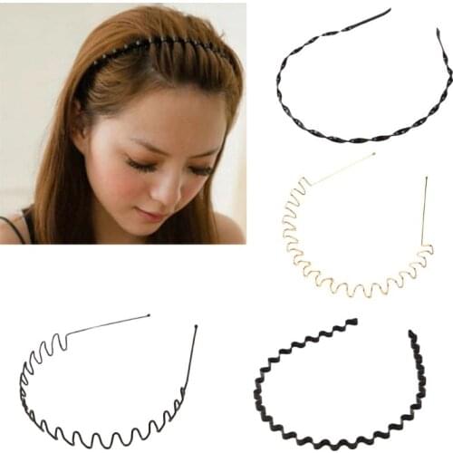 Women Women Unisex Metal Alloy Hairband Spring Wave Metallic Color Elastic Hair Hoop Iron Craft Twist Braided Wash Face Headband