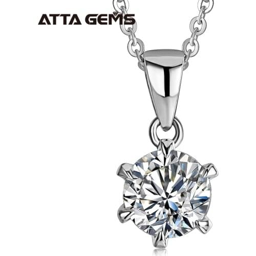 925 Silver Rhodium plating 1 Carat VVS1 Diamond Test Round Shape Moissanite Pendant Necklace Women Classic Gemstone Necklace