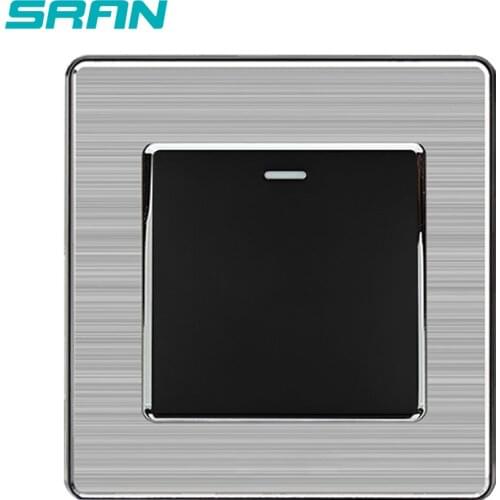 SRAN UK Standard 1Gang 1way rocker switch,250V 16A wall switch stainless steel panel 86mm*86mm white/black/gold