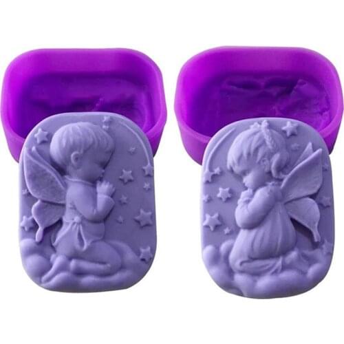 1Pcs Fondant Cake Decorating Purple Boy Angel/Girl Angel Soap Mould Multifunction Silicone Kitchen Supplies Candle Mold