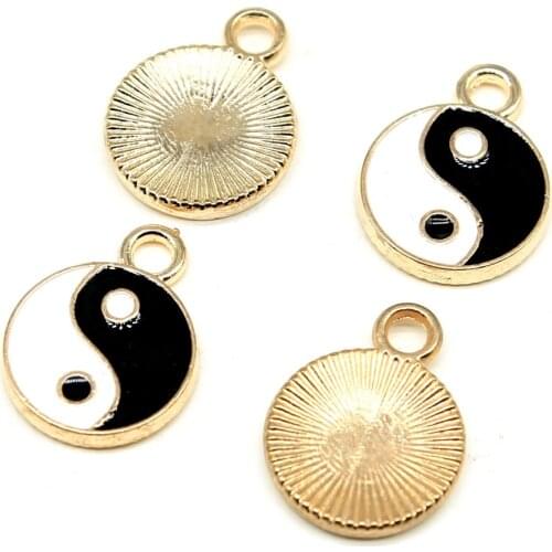 10pcs 12x16mm 2 Colors Rhodium & KC Gold Color Plated Enamel Tai Chi Tai Ji Ying & Yang Charm Pendant DIY Jewelry Findings