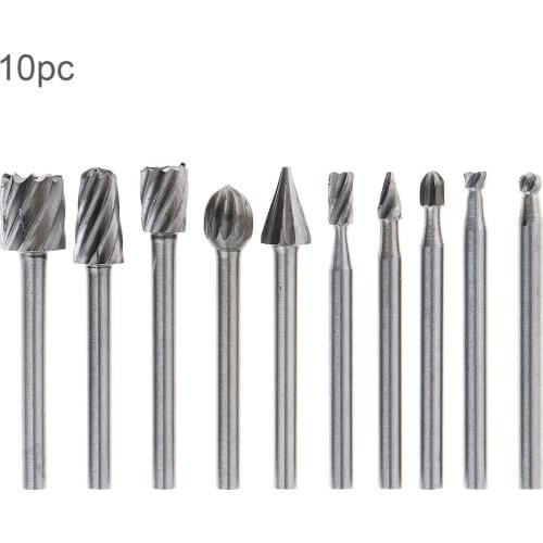 10pcs/set DIY Carving 3mm Shank Rotary Files Carpentry Electric Grinding Head Engraving Milling Cutter Rotary Burr Bit Set