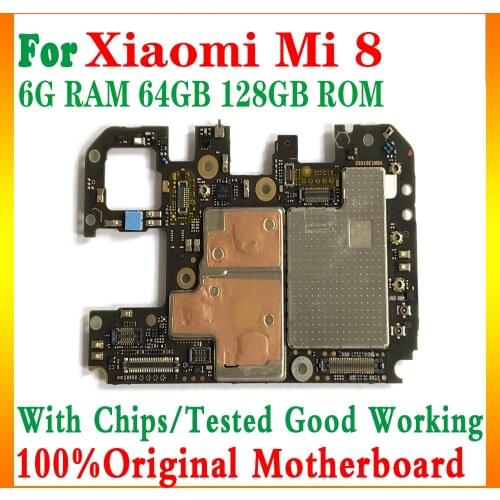100% Original Mobile Electronic Panel For Xiaomi MI 8 Motherboard 64/128GB With chips Android For Xiaomi MI 8 MI8 logic board MB