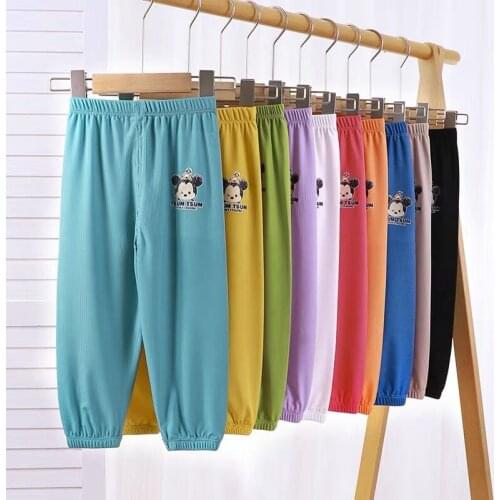 2021 Summer New Disney Mickey Baby Boys Girls Anti-mosquito Pants Thin Shaking Cotton Loose Beach Casual Childrens Trousers