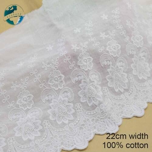5yards 22cm 100% Cotton embroid lace sewing ribbon guipure trim fabric warp knitting DIY Garment Accessories free shipping#3320