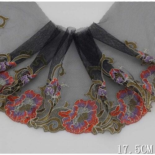62Yards Handmade DIY Clothing Accessories Black Mesh Net Embroidery Lace Trim Ribbon Fabric Curtains Sofa Trimming 17.5cm Width