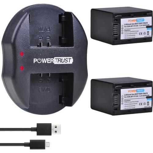 2Pcs 4500mAh NP-FV100 Battery and Charger for Sony FV100 NP-FV30 NP-FV50 NP-FV70 FDR-AX100E AX100E HDR XR550E XR350E CX550E