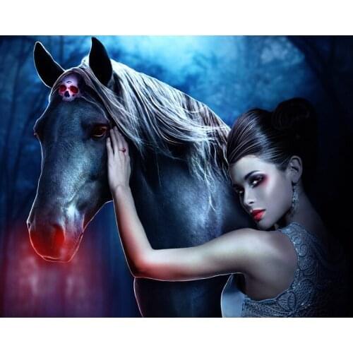 5D Diamond Painting Fantasy girl with a horse skull red lip Cross Stitch Mosaic Daimond embroidery Full Square Home Decor BY662