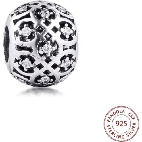 Authentic 925 Sterling Silver Clear CZ Intricate Lattice Charms Beads for Jewelry Making Fits Europe Bracelet Women Jewellery