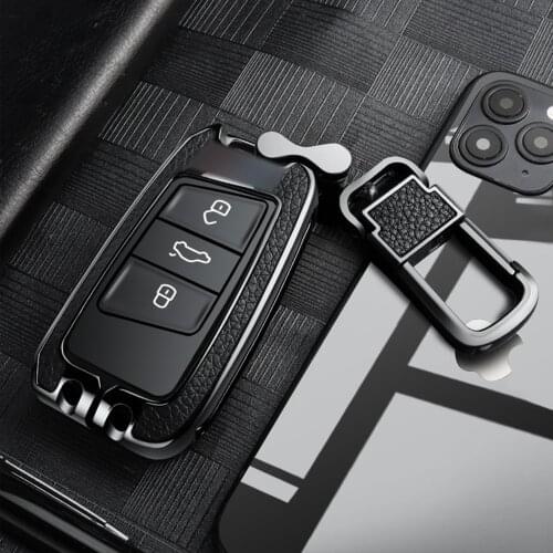 Zinc Alloy+Leather Remote Start Car Key Case Cover Fob Protector Holder Auto Accessories For VW Volkswagen Atlas Teramont Skoda