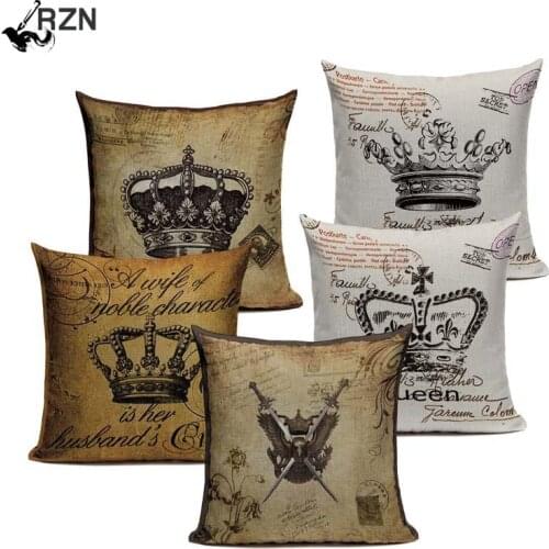 High Quality Crown Decorative Pillow Geometric Cushion Cover Almofadas Vintage Spring Decor Custom Black Cushions Home Decor