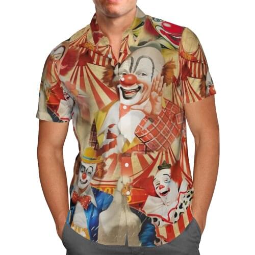 Circus Clown 3D Beach Hawaiian 2021 Summer Mens Shirt Short Sleeve Shirt Streetwear Oversized 5XL Camisa Social Chemise Homme