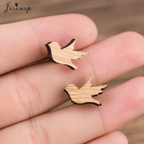 Jisensp Spring Style Lovely Swallow Wooden Earring Fashion Jewelry for Women Kids Animal Bird Stud Earrings Party Gift