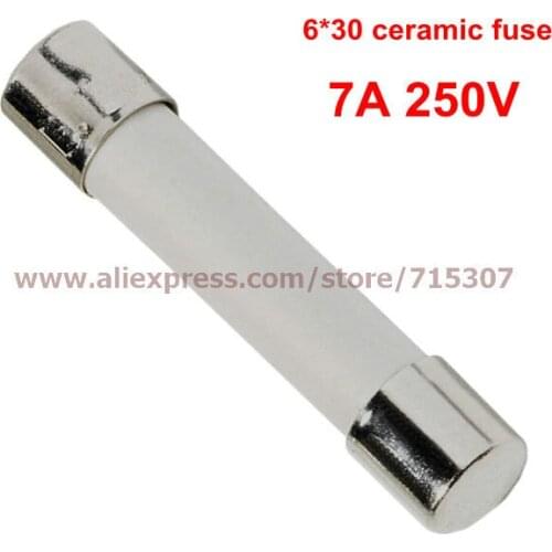 PHISCALE 100pcs 6*30 / 6x30mm Ceramic fuse 7A 250V