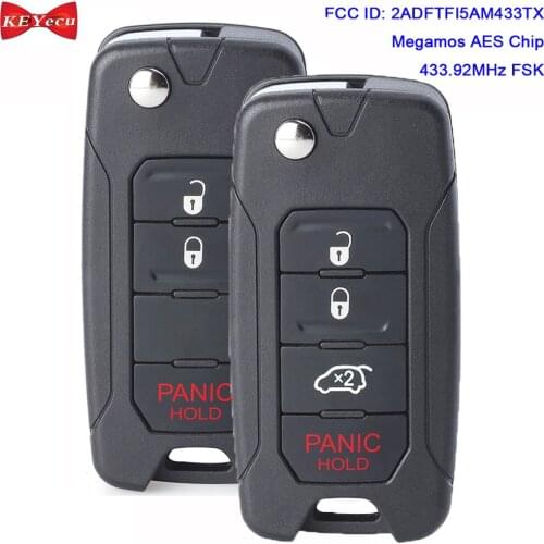 KEYECU for Jeep Renegade 2015 2016 2017 2018 2019 for Fiat 500X Smart Remote Key Fob 2ADFTFI5AM433TX 433.92MHz Megamos AES Chip