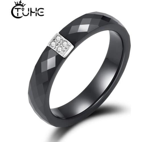 3mm Black White Ceramic Rings Cut Surface Cubic Zirconia For Women Wedding Ring Jewelry Classic Trendy Design Engagement Jewelry