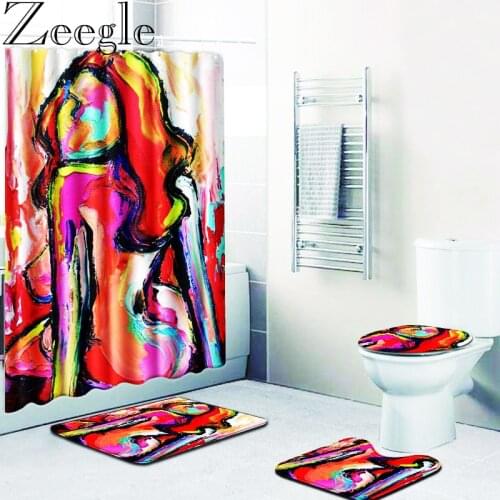 Zeegle Sexy Women Printen Bathroom Bath Mats Shower Curtain Set Non Slip American Style Toilet Rug Microfiber Bathroom Carpets