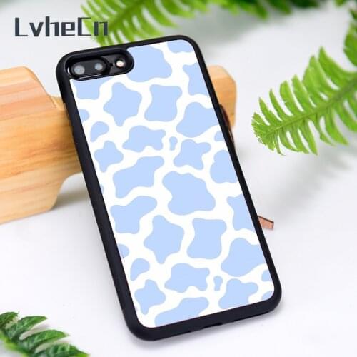 LvheCn Silicone Rubber Phone Case Cover for iPhone 6 6S 7 8 Plus X XS XR 11 12 Mini Pro Max blue cow print
