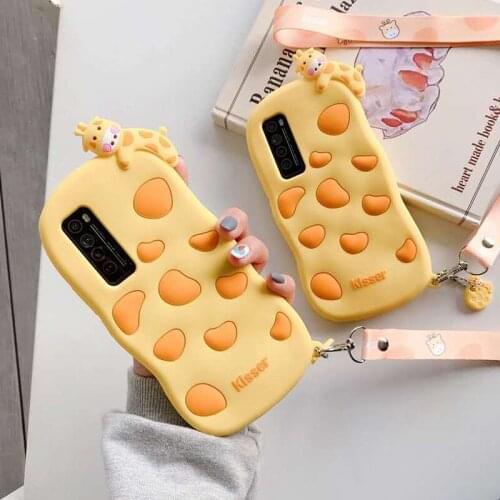 3D Cute Cartoon Giraffe Case for Huawei Nova 6 7 SE 3 4 5 3i 5i Pro Cookie Deer Soft Silicone Lanyard Rope Cover with Pendant