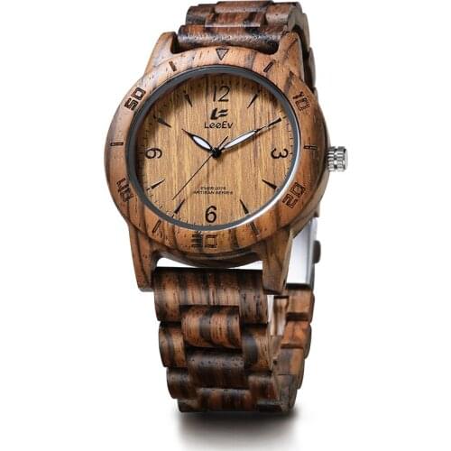 LeeEv Luxury Wood Watch Male Analog Quartz Movement Natural Wooden Watch for Men