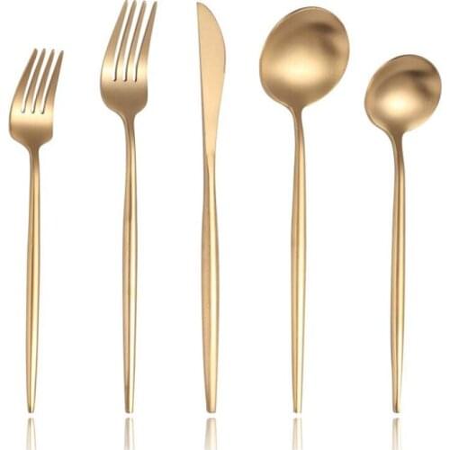 5PCS/set Matte Rose Gold Silver Ware Set 304 Stainless Steel Flatware Steak Knife Fork Spoon Dessert Spoon Set