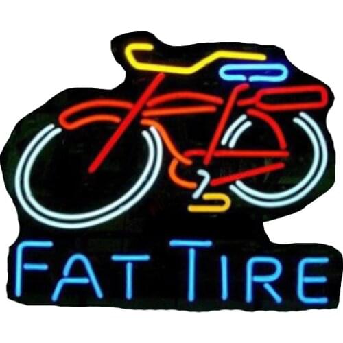 FAT TIRE Bike Neon Sign Handmade Real Glass Tube Beer Bar KTV Club Shop Store Company Belgium Brewing Display Neon Signs 17"X14"