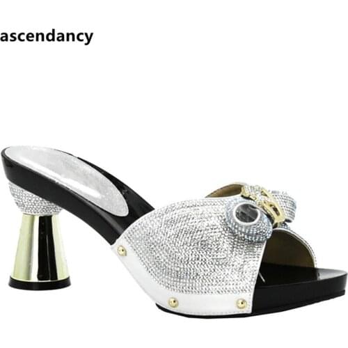 Latest Design Women African Wedding Shoes High Quality Elegant Italian Women Shoes with Stone High Heels Women Pumps for Parties