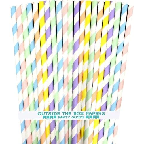 Pastel Stripe Paper Straws - Pink Light Blue Yellow Mint Green Lavender Peach Coral wedding christmas decor party decoration
