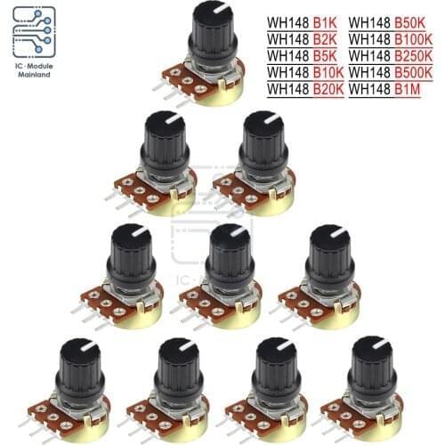 5PCS Potentiometer Resistor 1K 2K 5K 10K 20K 50K 100K 500K 1M Ohm 3 Pin Linear Taper 15mm Shaft Rotary Potentiometer for Arduino