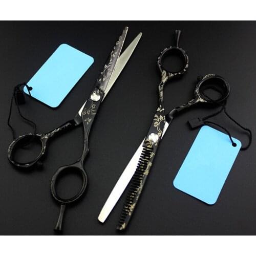 Professional Japan 440c 6 inch black hair scissors haircut cutting barber makas scissor thinning shears hairdressing scissors