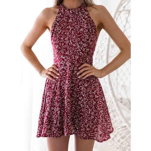 Hirigin Womens Boho Beach Summer Holiday tumblr Sundress Halter Floral Mini Dress Ladies Slim Sleeveless vestido playa